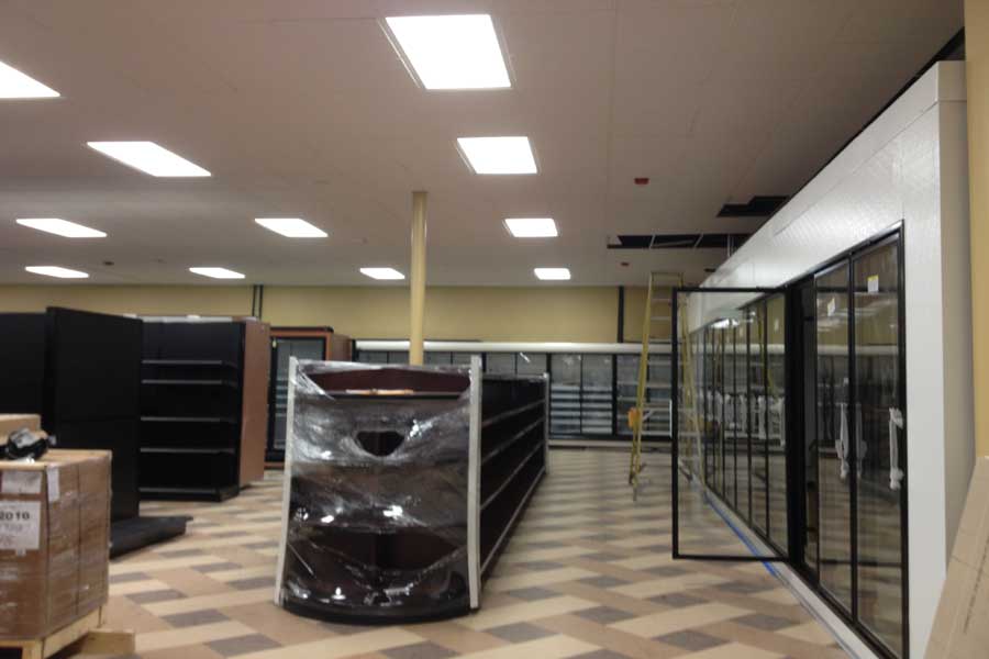 Shelves and freezers await stocking in Johnsons Sterling Market. The old Grand Union space has been gutted and rebuilt.