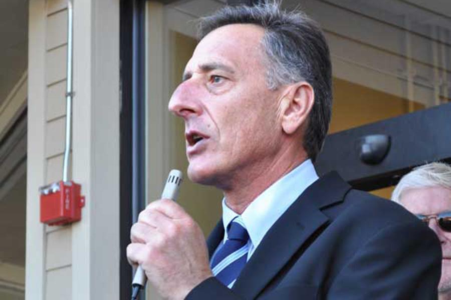 Governor Shumlin speaks at the ribbon cutting of Johnson's Sterling Market.