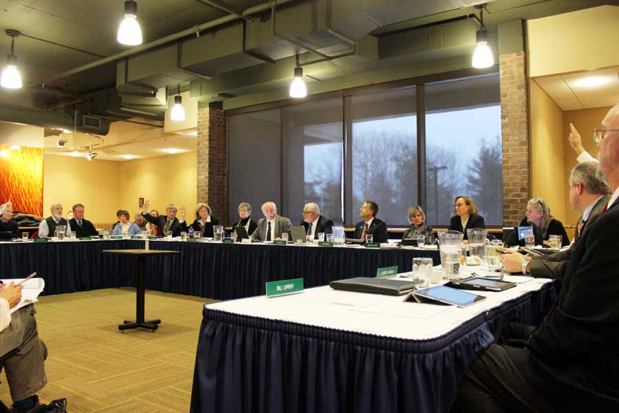 The+Vermont+State+Colleges+board+of+trustees+vote+on+whether+to+increase+or+freeze+tuition+at+the+trustee+meeting+Feb.+20+in+Stearns+Performance+Space.