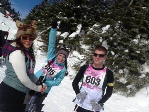 Steven Lamonde, Jackie Walsh, and Wendy Velander finish the race. 