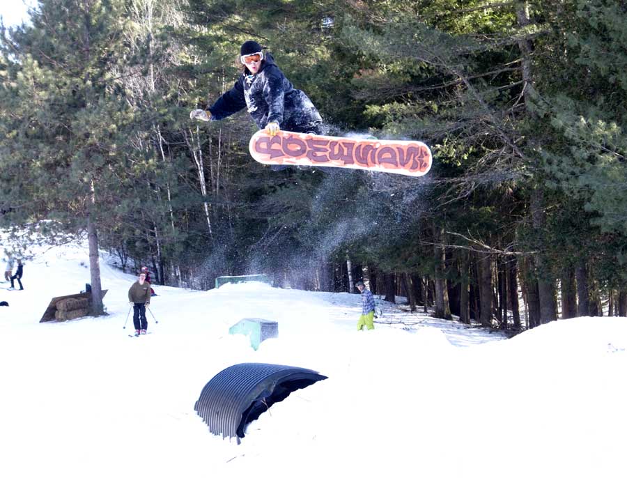Lucas Peduzzi holds out a method grab over the hip at Otis Mountain, N.Y. 