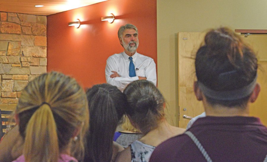 VSC Chancellor Jeb Spaulding addresses JSC students at a unification Q&A session on August 30, 2017