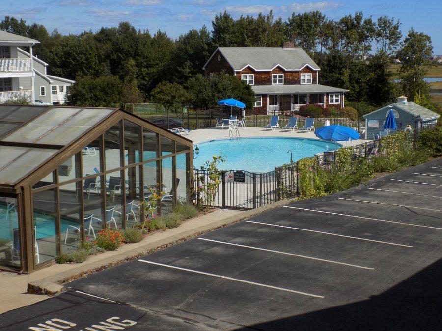 View of pool from motel balcony