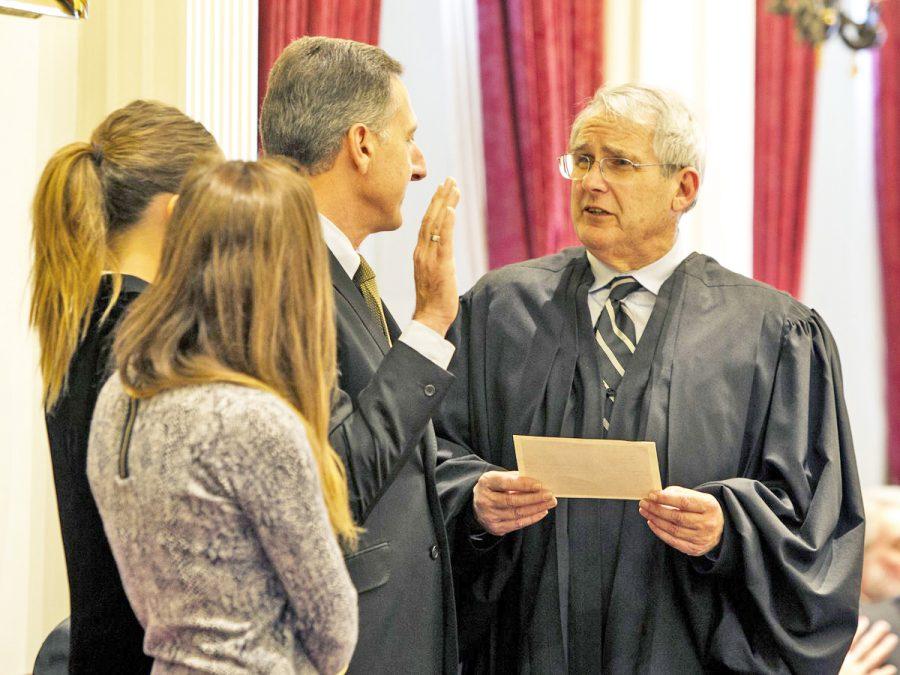 Supreme Court Chief Justice Paul Reiber swears in Governor Shumlin