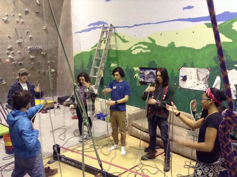 The JSC rock climbing club hones their knot tying skills