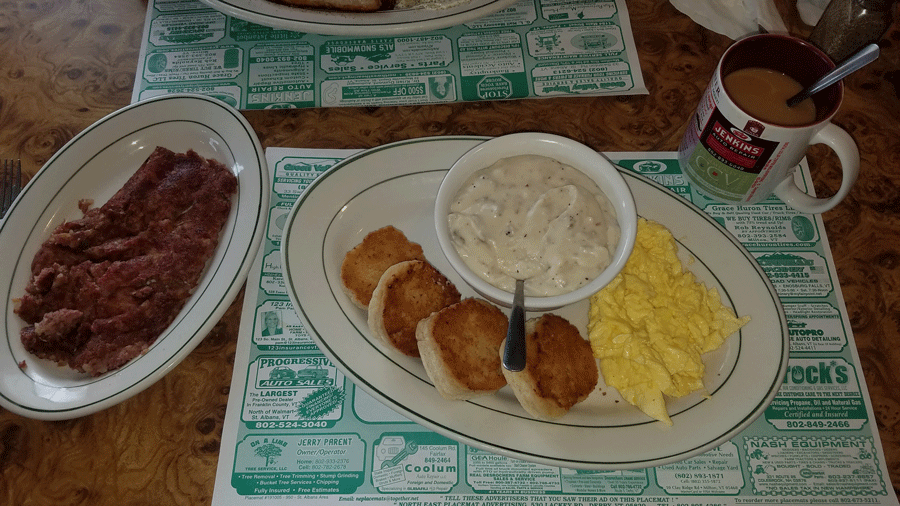 Hash, eggs, biscuits and gravy from the Milton Diner... defibrillator not included.