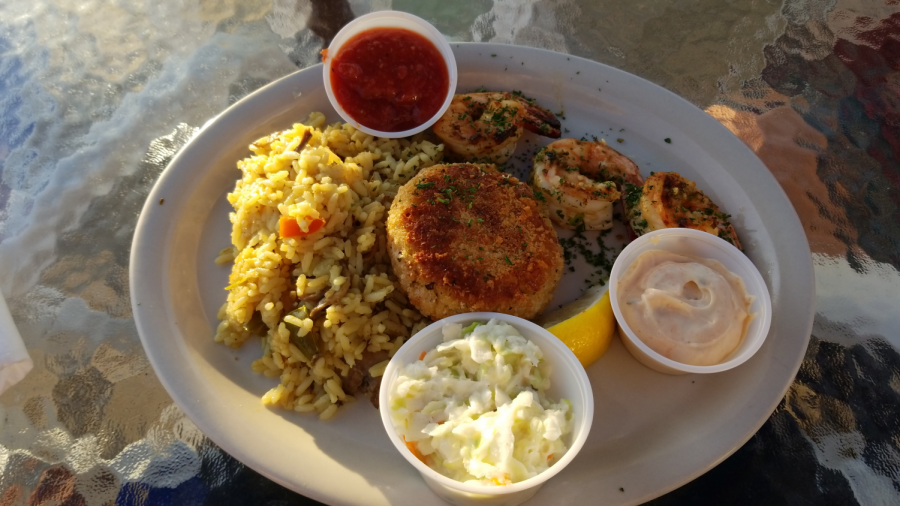 Baked Crab Cake and Jumbo Shrimp at The Shanty on the Shore.