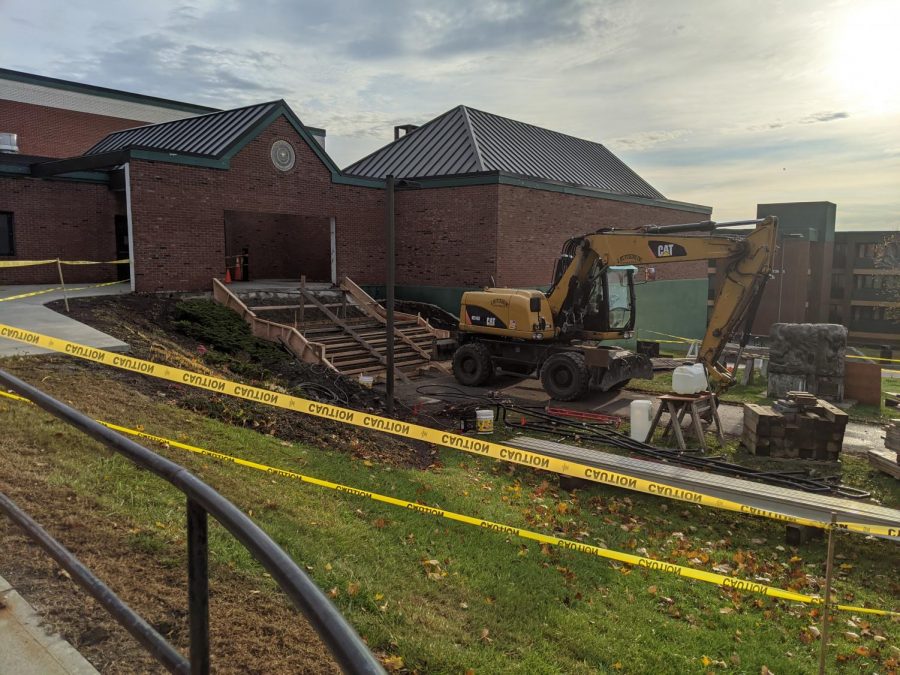 The stairs in front of the SHAPE facility get a makeover after some much needed repairs.