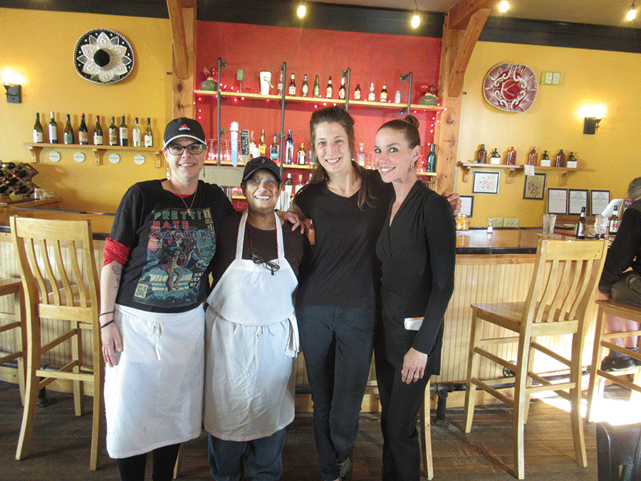Chef-owner Jan Chotalal and her staff: left to right: Julie Schweidenback, Jan Chotalal, Angelina Musto, Katya Moselle
