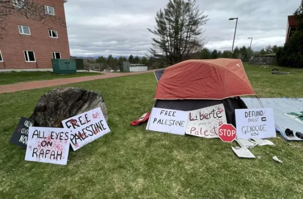 Signs made by Lyndon students posted around the campus